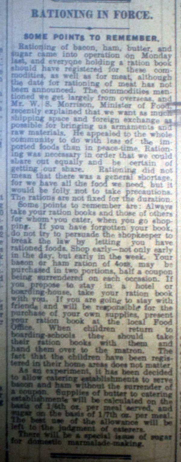 Rationing Begins Article January 13th, 1940