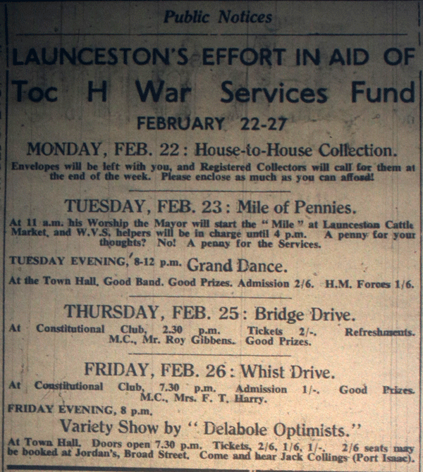 Toc H War Services Fund, February 11th, 1943.