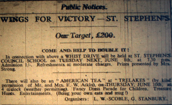 Wings for Victory Week Notice, 1943.
