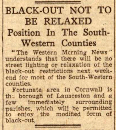 Black-Outs to be relaxed in Launceston District September 12th, 1944.