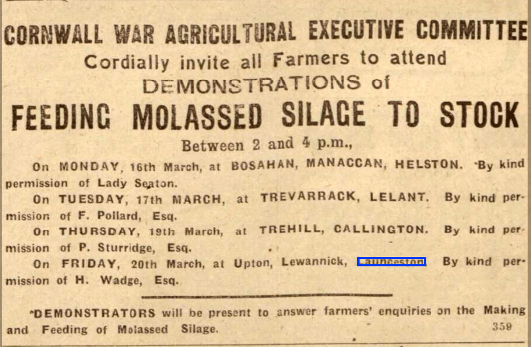 Cornwall War Agricultural Executive Committee March 1942.