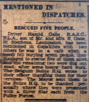 Driver Harold Cabe, Mentioned in Dispatches, January 1944