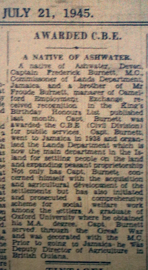 Frederick Burnett Awarded the C.B.E. July 1945.