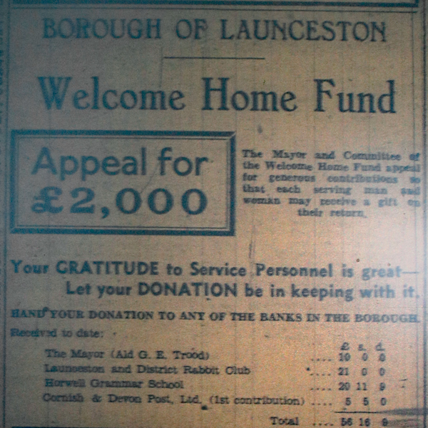 Launceston Welcome Home Fund, March 1945.