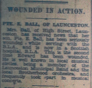 Private E. Ball wounding notice February 1944.