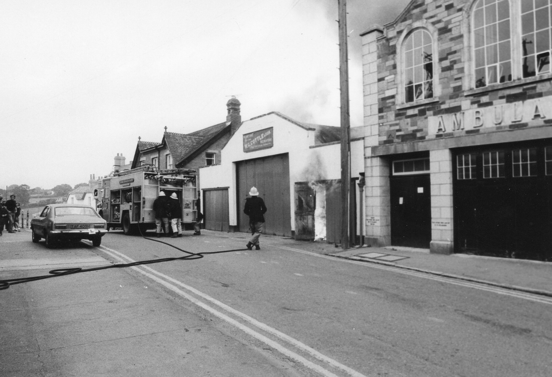Fire at Charlie Cottle's Workshop in Westgate Street, June 17th, 1982. Photo courtesy of Gary Chapman.