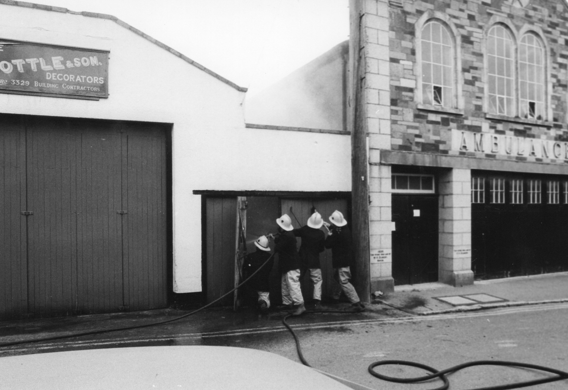 Fire at Charlie Cottle's Workshop in Westgate Street, June 17th, 1982. Photo courtesy of Gary Chapman.
