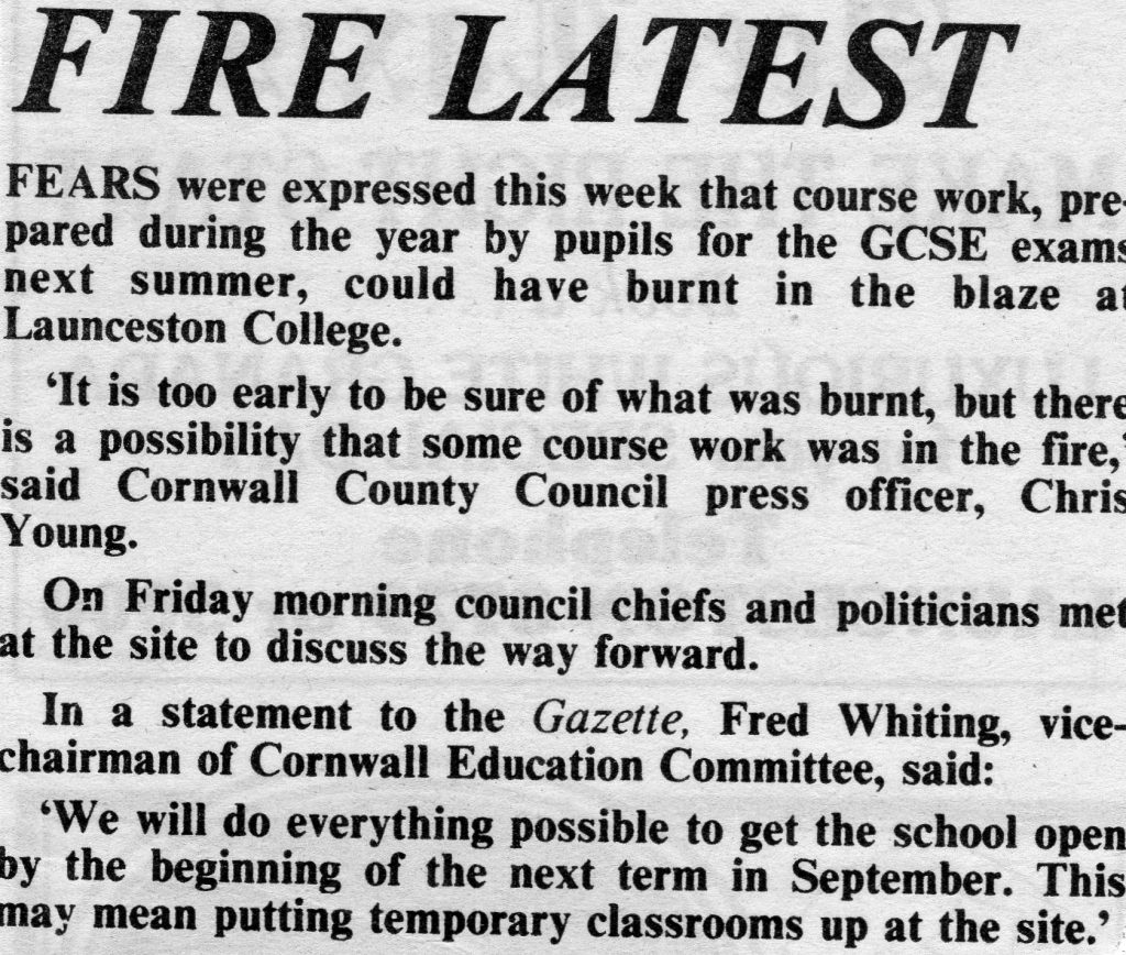Launceston College Fire, August 3rd, 1988.