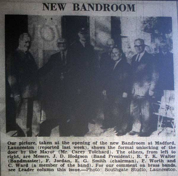 Launceston Town Band new bandroom opening in 1967.