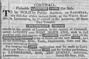 Lidcott and West Down End Mines Sales 1830.