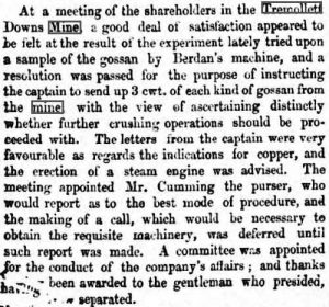 Tremollett Downs Mine Report Tuesday, January 17th, 1854.