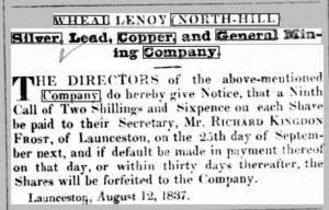 Wheal Lanoy report in the Royal Cornwall Gazette - Friday, August 18th, 1837.