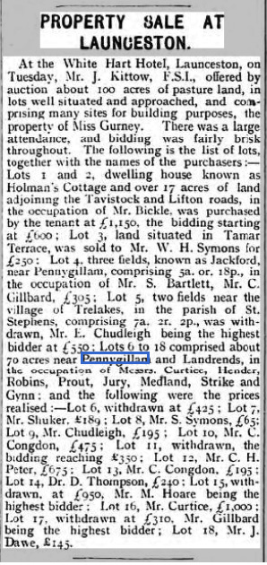 Trebursye Estate Sale, Cornish & Devon Post - Saturday, June 18th 1904 