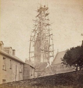 Central Methodist Church Tower under construction,1870 by Hayman