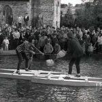 Jane Nancarrow and Liz Soper hving a fight during the Launceston Water Fair. Photo courtesy of Penny Doney .