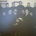 Launceston Fire Brigade 1959 annual dinner held at the White Hart with ex Sub. Officer E. S. Hocking being presented with an engraved tobacco jar and two pipes for his 24 years service.