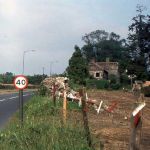A30 looking at Clampitts house, Launceston with it now being partly demolished in preparation of the by-pass construction.