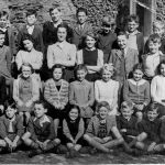 South Petherwin School 1949 Front Row: 1st Gerald Creber; 2nd unknown; 3rd ? Lane; 4th Rosemary ?; 5th Bruce Hicks; 6th ? Marks; 7th & 8th unknown. Photo courtesy of Frank Thomas.