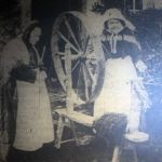 Mary Pearce and Mary Popplestone at Treween Cottage, Altarnun working their spinning wheel.