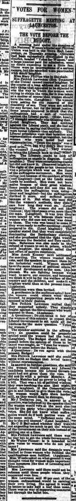 Suffrragette meeting at Launceston on October 23, 1909