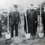 Canon Ernest Drew and the church wardens prepare to cut the turf in preparation of the building St. Stephens Church Hall in 1908.