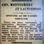 Article on General Montgomery being spotted in Launceston in 1944.