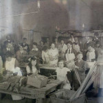 Men, women and children at the war hospital depot making urgently needed crutches. Belgravia War Hospital Depot at Launceston