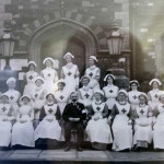 Dr. Willie Thompson with the V.A.D. nursing staff outside Launceston Town Hall.