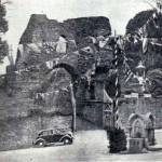 Launceston Castle western entrance decorated for the visit of King George VI in December 1937.