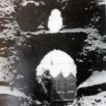 Launceston Castle western entrance on a snowy 1947 day.