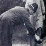 Disenfecting boots at Broadwood after a foot and mouth outbreak in 1936.