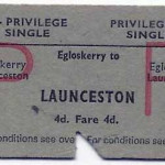 1965 Rail ticket from Egloskerry to Launceston.