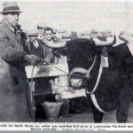 Mr. G. Broad with his prizewinning bull at the 1936 Launceston Fatstock Christmas Show.