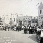 Guildhall Square decorated fro the visit of the Duke of Cornwall in 1909.