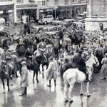 Lamerton Hunt meet on January 1st, 1937 in the Launceston Town Centre.