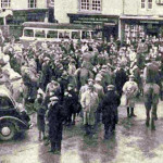 Lamerton Hunt meet on January 1st, 1939 in the Launceston Town Centre.