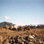 Launceston by-pass construction vehicles parked up by Scarne 1974-75.