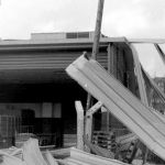 Leo's Supermarket damaged soon after it had been built by a gale. From the early 1980's. Photo courtesy of