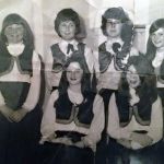 Left to right, back row: Lynn Danning, Gary Keat, Johnny Bird, Catherine Vickery, front, Janet Edgecombe, Cory Cobbledick, taking part in a Talent Contest at North Petherwin in the 1970's. Photo courtesy of Gary Keat.