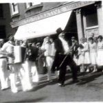 Padstow Obby-Os Old Party performing in Launceston Town Centre in the 1950's. Photo courtesy of Paul Morehead.