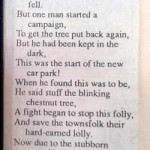 Owed to a Chestnut Tree by M A West. Photo courtesy of Vivien May.