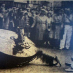 Padstow Obby-Os Old Party performing in Launceston Town Centre in 1959.