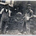 Reparing the wall outside the old Police Station, Westgate Street, Launceston, on the right is Walter 'Wat' Hill. Photo courtesy of Colin Hill.