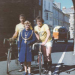 Ruth Sleeman with Lester Lashbrook and Mike Shopland on a sponsered ride by the Southgate.