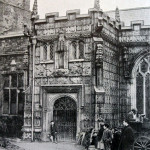 'Dixie' Parker repairing an Umbrella outside St. Marys Church, Launceston in 1900.