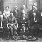 Tug 'o War Team from the area, Albert Davey is the Team Manager and can be seen just behind the trophies. Photo courtesy of Fred Davey.