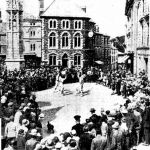 The Varsity Folk Dancers in the Town Square in 1929. A group of Oxford under graduates on a tour around the country.