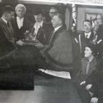 1946 Mayor and Mayoress W. Miller being presented with a silver cradle on the birth a their child during their year in service.
