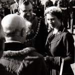 Launceston Mayor Cecil Robins introduces the Queen to Alderman Fitze on her 1956 visit Launceston Mayor Cecil Robins introduces the Queen to Alderman Fitze on her 1956 visit