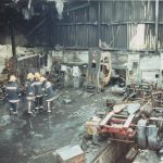 Fire at Aldridges Store, Pennygillam Industrial Estate, February 28th, 1994. Photo courtesy of Gary Chapman. Fire at Aldridges Store, Pennygillam Industrial Estate, February 28th, 1994. Photo courtesy of Gary Chapman.